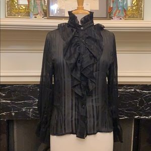 NWT Black chiffon ruffle blouse.